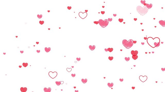 向かってくる手書きハート（白背景）