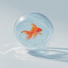 Vibrant goldfish swimming inside a crystal-clear sphere in tranquil waters