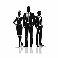 Silhouette of business team, woman and two men in suits.