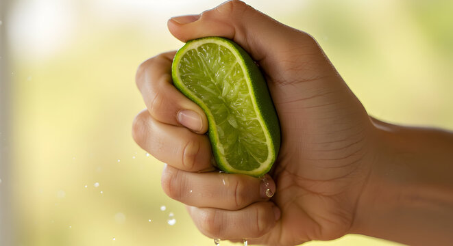 A hand squeezing a lime