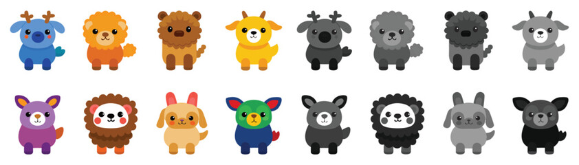 Needle felted carton animals, soft sculptures in Various Colors, bear, teddy bear, vector, kawaii, adorable, friendly, playful, pet, toy, drawing, illustration