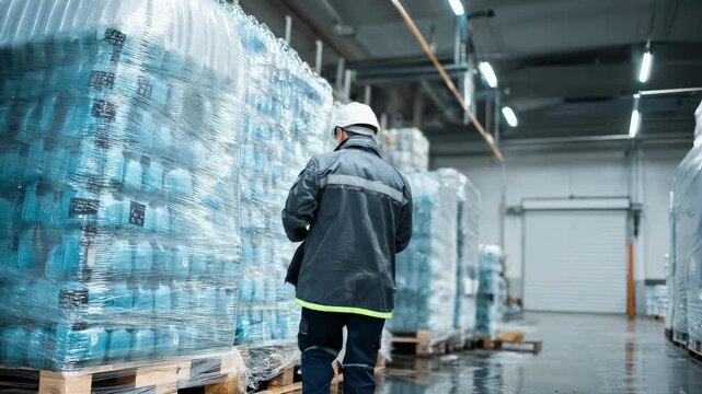 Medium shot showing a quality inspector examining the durability of packaging materials after repeated exposure to water and wet conditions.