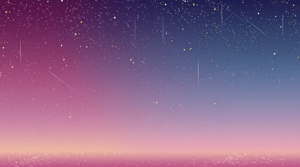 A breathtaking gradient of pink, purple, and blue hues dominates a starry night sky, with subtle light particles and shooting stars, creating a magical, dreamlike celestial background.
