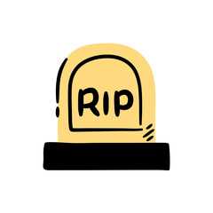 Whimsical tombstone illustration with 'RIP' for spooky, cute Halloween themed designs.
