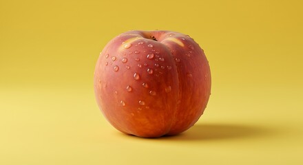 Juicy Peach With Water Droplets Under Soft Lighting For Fresh Fruit Still Life