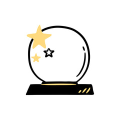 Hand-drawn crystal ball with stars, evokes a mystical and fortune-telling theme.
