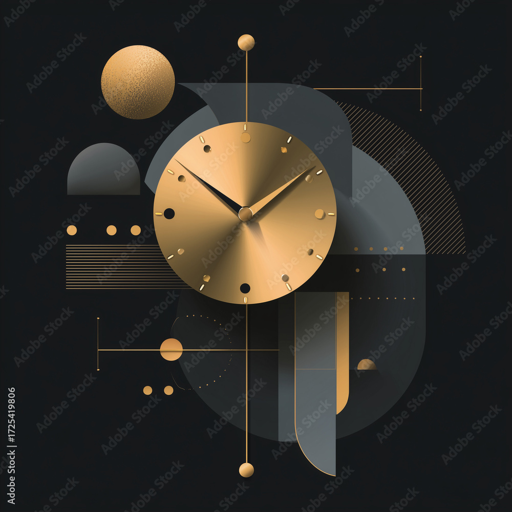Aufkleber abstract clock design with geometric shapes in gold and black background