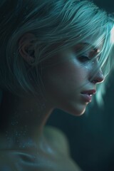 Naklejka premium Ethereal Portrait of Woman with Short Hair