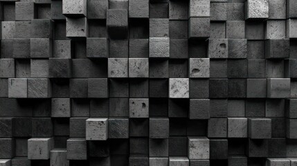 A repeating pattern of textured cubes creates a visually engaging grayscale design.