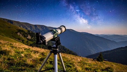 Telescope Milky Way Night Sky Mountains Stargazing Astronomy