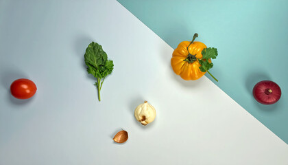 冬野菜と香味野菜をシンプルに配置したミニマル背景