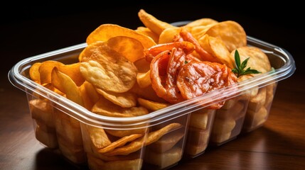 Appetizing Container of Crispy Potato Chips