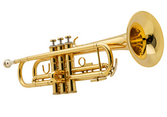 Obraz premium Golden Trumpet Musical Instrument isolated on transparent background