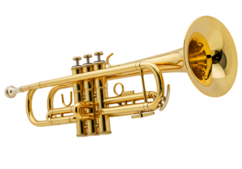 Golden Trumpet Musical Instrument isolated on transparent background