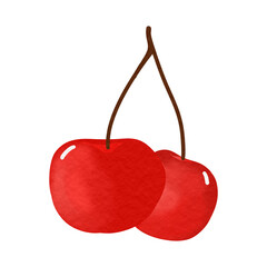 cherry, fruit, illustration, red, juicy, food, ripe, freshness, leaf, nature, berry, summer, watercolor, watercolor painting, organic, sweet, ribbon, cut out, bow, elegant, wet, bright, healthy eating