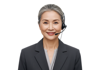 Portrait of a Mature Woman Wearing a Headset isolated on transparent background