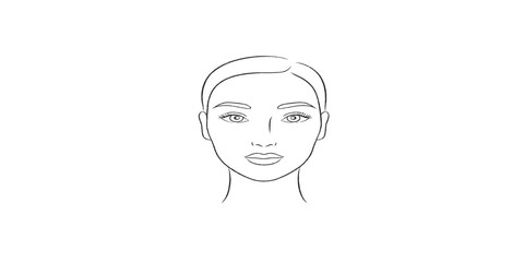 Print     Makeup face chart vector template – outlined female face for cosmetic product showcase, professional clean line drawing, isolated on white