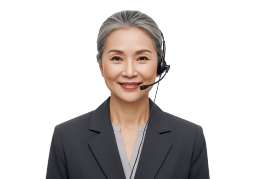 Portrait of a Mature Woman Wearing a Headset isolated on transparent background