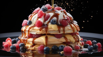 Luxurious Pancake Tower Drenched in Caramel