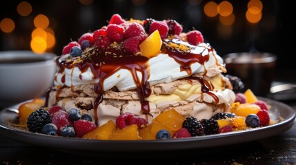 Delicious Pavlova Cake with Mixed Berries