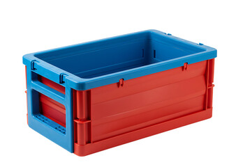Blue and red plastic storage box isolated on transparent background