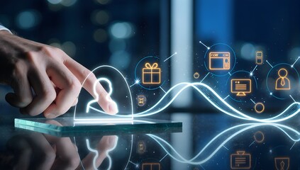 Conversion Funnel Visualization With Shopping Icons Hologram