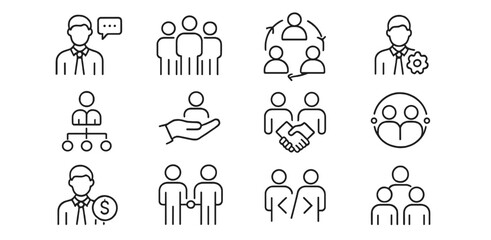 Business teamwork icons representing collaboration and communication in a modern workplace setting
