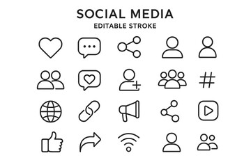 Collection of simple social media icons for digital communication and engagement