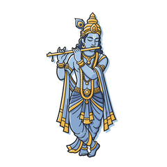 Lord Krishna Playing Flute Hindu God Illustration Isolated