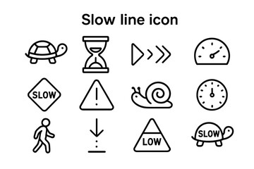 Various symbols illustrating the concept of slow movement in a simple and clear design