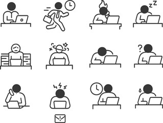 Fototapeta premium Various representations of work-related emotions and states in a modern office environment