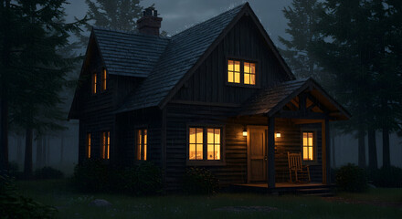 A home with a cozy, sheltered appearance during a storm