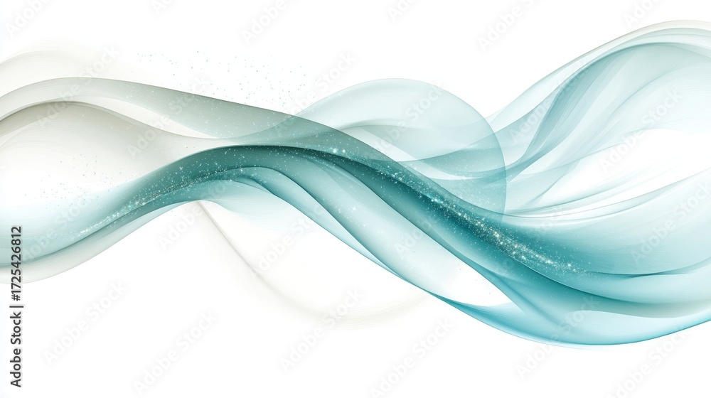 Poster fluid light waves and abstract formations in jade and cerulean hues, high-resolution vector graphics