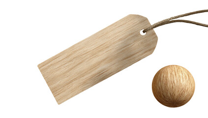 Wooden tag and ball, light beige/tan color