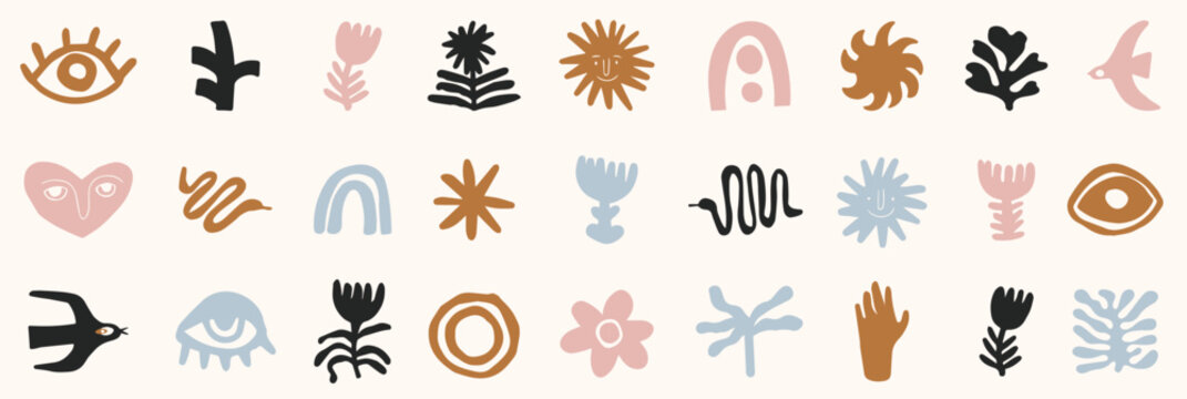 Hand drawn abstract curvy vector contemporary pastel beige shapes. Organic abstract forms in simple hand drawn style. illustration