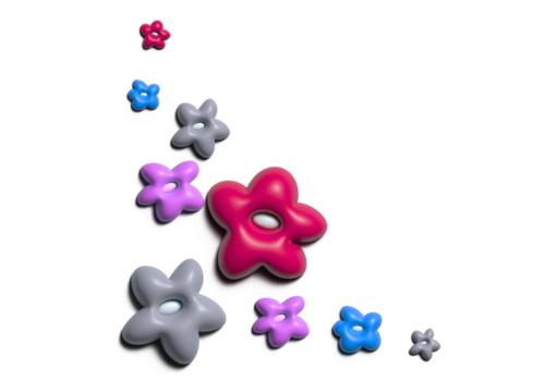 Colorful flower shapes isolated on transparent background