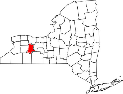 A detailed vector map of Livingston County in New York State, USA. Perfect for data visualization, presentations, and local educational infographics.


