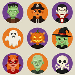 Nine of monster and ghost elements for celebrate halloween night, vector illustration