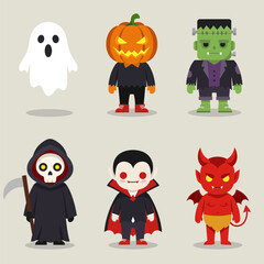 SIx of monster and ghost elements for celebrate halloween night, vector illustration