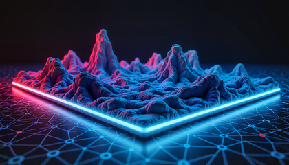 Abstract background of modern 3D landscape with neon colors  