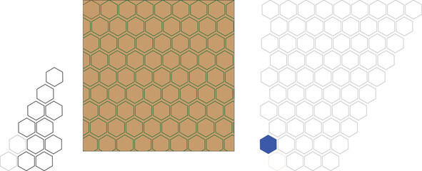 White outline hexagon pattern on golden background