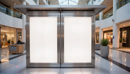 Mockup for indoor advertising in modern mall with empty display panels  