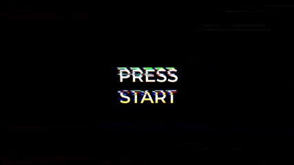 press start text animation with glitch effect on Black Background. 4K Video - Powered by Adobe