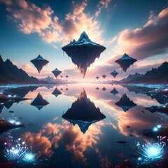 Floating Crystal Spheres Over Mountains – Generative AI Design