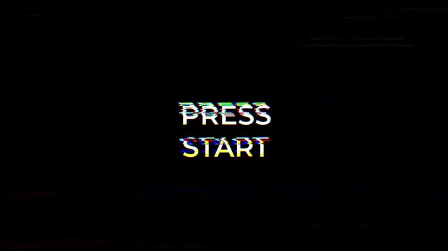 press start text animation with glitch effect on Black Background. 4K Video - Powered by Adobe
