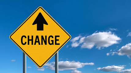 Embrace your next step forward with a clear 'CHANGE' road sign against a vibrant blue sky, signaling new beginnings and progress.