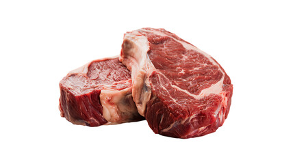 Fototapeta premium Two fresh raw ribeye steaks ready for grilling or pan-searing delicious meal isolated on transparent background