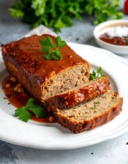 Sliced meatloaf on a plate