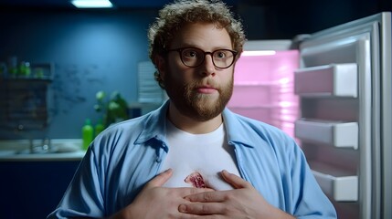 Portrait of a focused, bearded man in glasses and business attire, standing in an office environment and appearing deep in thought or conside n.