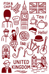 Hand Drawn United Kingdom Icon Set – British Landmarks, Culture, Food and Travel Elements